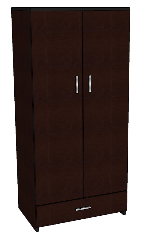 Contempo Double Door Wardrobe w\/1 Bottom Drawer, Interior Shelf & Clothes Rod, 36"W, 78"H